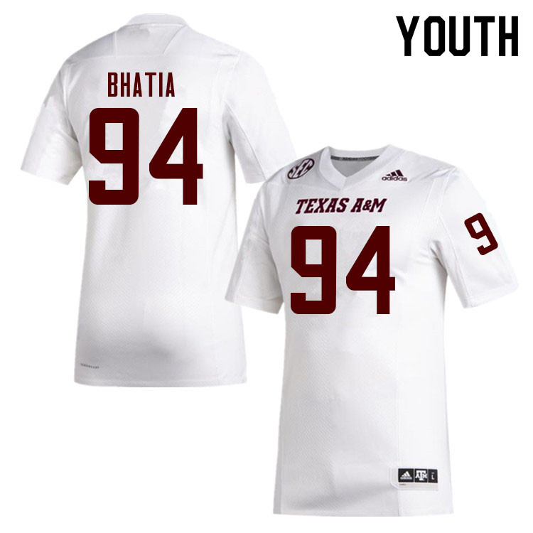 Youth #94 Drake Bhatia Texas A&M Aggies College Football Jerseys Sale-White - Click Image to Close
